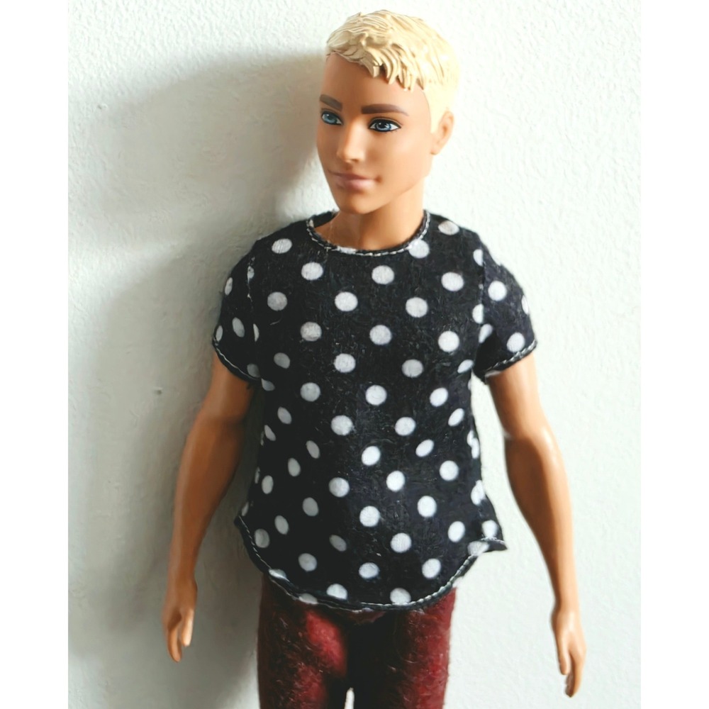 Mattel Ken Fashionistas Doll 2016 Blonde Hair Polka Dot Shirt Burgundy Pants